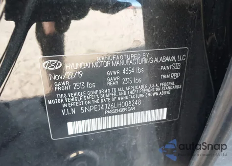 2020 Hyundai Sonata Sel Plus z USA, uszkodzony, nr VIN 5NPEJ4J26LH008248